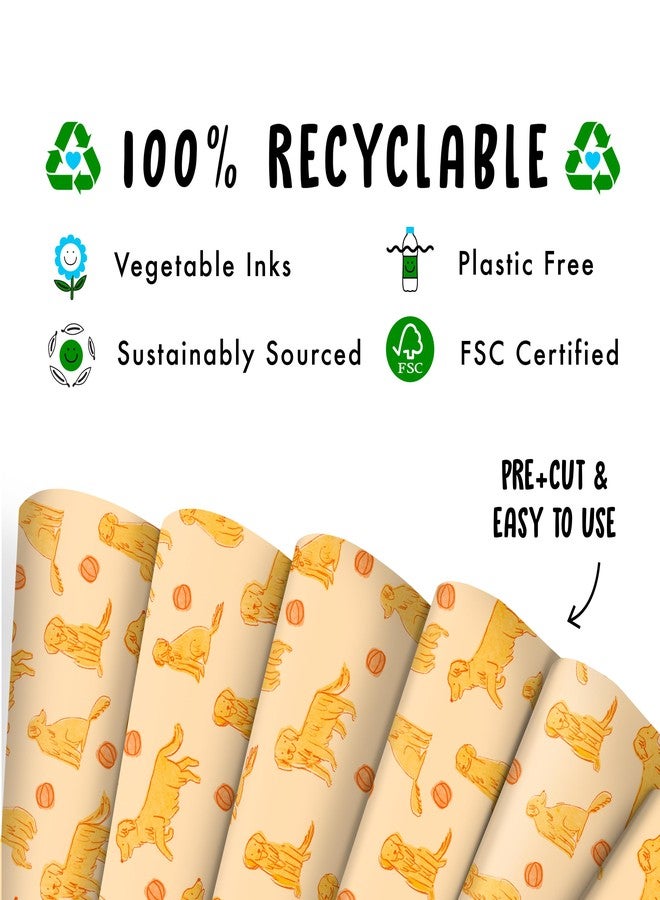 CENTRAL 23 - Birthday Wrapping Paper - 6 Gift Wrap Sheets - Golden Retriever Dogs - Yellow Wrapping Paper for Kids Men Women - Recyclable - Image 3